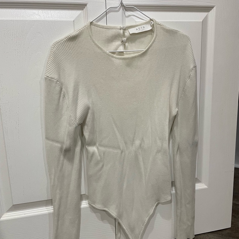ASTR Cream Ribbed Long Sleeve Top